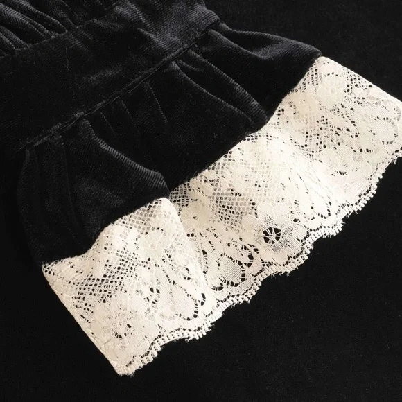 Velvet Scoop Neck Lace Bowknot Mini Dress - Picture 3 of 4